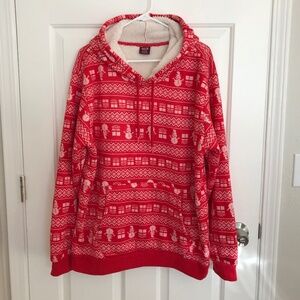 Christmas ADTN Sherpa Lined Festive Print Oversized Hoodie Size XL Red White